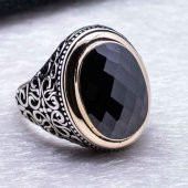925 Ayar gümüş Siyah Zirkon Taşlı Erkek Yüzük thumbnail 3