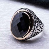 925 Ayar gümüş Siyah Zirkon Taşlı Erkek Yüzük thumbnail 4