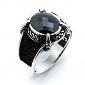 925 Ayar Gümüş Siyah Taşlı Yüzük thumbnail 2