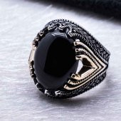 925 Ayar gümüş Siyah Oniks Taşlı Yüzük thumbnail 4