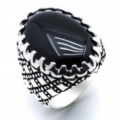 925 Ayar gümüş Siyah Oniks Taşlı Gümüş Yüzük thumbnail 2