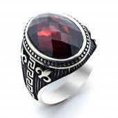 925 Ayar Gümüş Kırmızı Zirkon  Taşlı Yüzük thumbnail 2