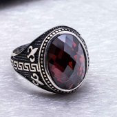 925 Ayar Gümüş Kırmızı Zirkon  Taşlı Yüzük thumbnail 4