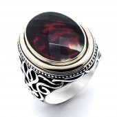 925 Ayar Gümüş Kırmızı Oval Zirkon Taşlı Yüzük thumbnail 2