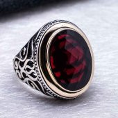 925 Ayar Gümüş Kırmızı Oval Zirkon Taşlı Yüzük thumbnail 4