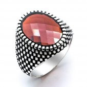 Harika Tasarım Kırmızı Zirkon  Oval Taşlı Gümüş Yüzük thumbnail 2