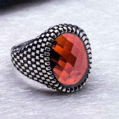 Harika Tasarım Kırmızı Zirkon  Oval Taşlı Gümüş Yüzük thumbnail 4