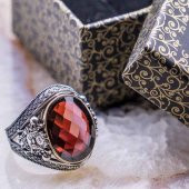 925 Ayar Gümüş Kırmızı Zirkon Taşlı Devlet Armalı Yüzük thumbnail 1