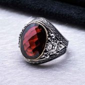 925 Ayar Gümüş Kırmızı Zirkon Taşlı Devlet Armalı Yüzük thumbnail 3