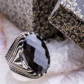 Siyah Büyük Oval Zirkon Taşlı Gümüş Yüzük thumbnail 1
