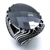 Siyah Büyük Oval Zirkon Taşlı Gümüş Yüzük thumbnail 2