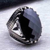 Siyah Büyük Oval Zirkon Taşlı Gümüş Yüzük thumbnail 3