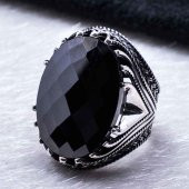 Siyah Büyük Oval Zirkon Taşlı Gümüş Yüzük thumbnail 4