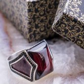 Muhteşem Tasarım Kırmızı  Zirkon Taşlı Gümüş Yüzük thumbnail 1