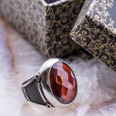 925 Ayar Gümüş Kırmızı Zirkon  Taşlı Yüzük thumbnail 1