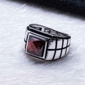 925 Ayar Gümüş Kırmızı Zirkon Taşlı  Yüzük thumbnail 3