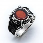 Akik Taşlı Kartal Pençesi Gümüş Yüzük thumbnail 2