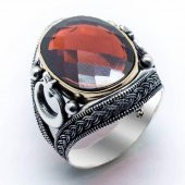 925 Ayar Gümüş Kırmızı Zirkon Taşlı  Ay Yıldız Detaylı Yüzük thumbnail 2