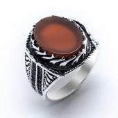 925 Ayar Gümüş Akik Taşlı  Erkek Yüzük thumbnail 2