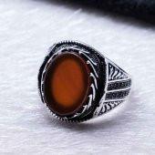 925 Ayar Gümüş Akik Taşlı  Erkek Yüzük thumbnail 3