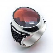 925 Ayar Gümüş Kırmızı Zirkon  Taşlı Yüzük thumbnail 2