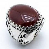 925 Ayar Gümüş Bordo Akik Taşlı Yüzük thumbnail 2