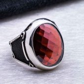 925 Ayar Gümüş Kırmızı Zirkon  Taşlı Yüzük thumbnail 4