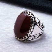 925 Ayar Gümüş Bordo Akik Taşlı Yüzük thumbnail 3