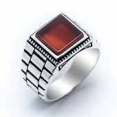 925 Ayar Gümüş Kare Akik Taşlı  Rolex işlemeli  Yüzük thumbnail 2