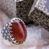 925 Ayar Gümüş Bordo  Akik Taşlı  Yüzük thumbnail 1