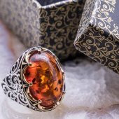 925 Ayar Gümüş  Kehribar Taşlı Gümüş Yüzük thumbnail 1