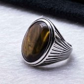 Kaplan Gözü Taşlı Gümüş Erkek Yüzük Model-2 thumbnail 3