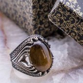 925 Ayar gümüş Oval Bombeli Kaplan Gözü Taşlı Yüzük thumbnail 1