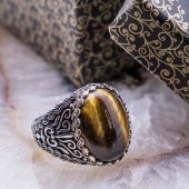 Kaplan Gözü Taşlı Desenli Gümüş Yüzük thumbnail 1