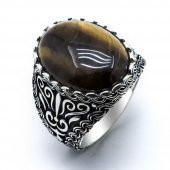 Kaplan Gözü Taşlı Desenli Gümüş Yüzük thumbnail 2