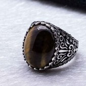 Kaplan Gözü Taşlı Desenli Gümüş Yüzük thumbnail 3