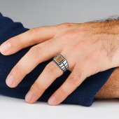 925 Ayar Gümüş Kare Kaplan Gözü Taşlı Yüzük thumbnail 2