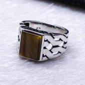 925 Ayar Gümüş Kaplan Gözü Taşlı Örgü Desenli Yüzük thumbnail 3