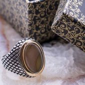 925 Ayar Gümüş Oval Akik Taşlı Erkek Yüzük thumbnail 1