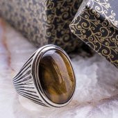 Kaplan Gözü Taşlı Gümüş Erkek Yüzük Model-2 thumbnail 1