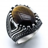 925 Ayar gümüş Oval Bombeli Kaplan Gözü Taşlı Yüzük thumbnail 2