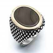 925 Ayar Gümüş Oval Akik Taşlı Erkek Yüzük thumbnail 2