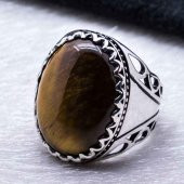 925 Ayar gümüş Kaplan Gözü  Taşlı Erkek Yüzük thumbnail 3