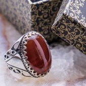 925 Ayar Gümüş Bordo Akik Taşlı Yüzük thumbnail 1