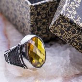 Sarı Oval Zirkon Taşlı Erkek Gümüş Yüzük thumbnail 1