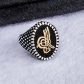 925 Ayar Gümüş Osmanlı Tuğralı Erkek Yüzük thumbnail 3