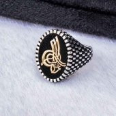 925 Ayar Gümüş Osmanlı Tuğralı Erkek Yüzük thumbnail 4