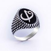 925 Ayar Gümüş Elif Vav  Simgeli Oval Erkek Yüzük thumbnail 2