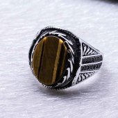 925 Ayar Gümüş Kaplan Gözü Taşlı Erkek Yüzük thumbnail 3