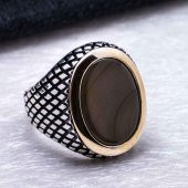 925 Ayar Gümüş Oval Akik Taşlı Erkek Yüzük thumbnail 4